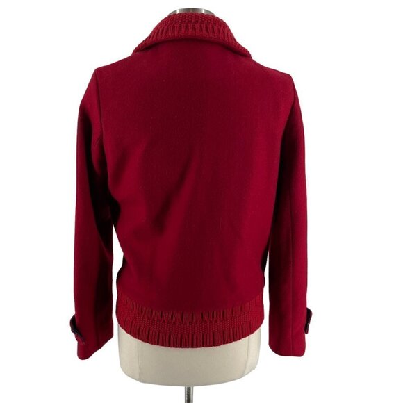 Sessun France Ted Red Cropped Pea Coat Double-Breast Wool-Blend Knit Trim Large - Picture 5 of 14